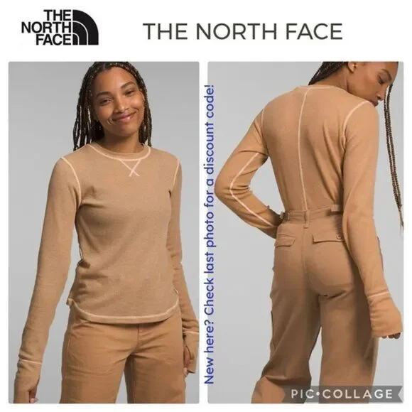 The North Face | Women's Sunpeak Waffle Knit Top w/Thumbholes - Almond Butter, M - Picture 2 of 13
